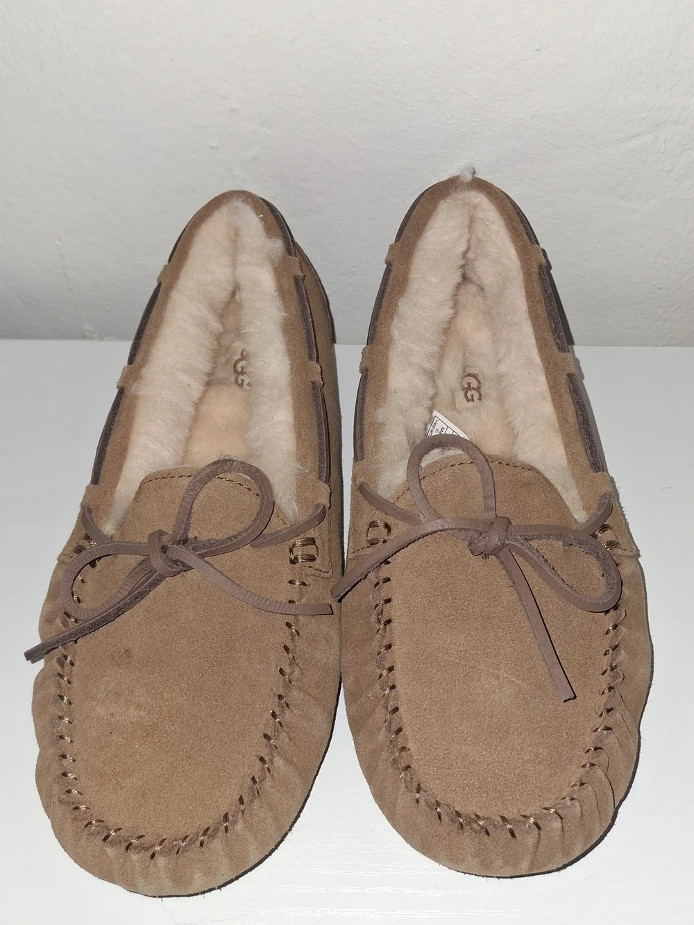 Kids UGG Dakota Moccasin Slippers Girls Big Sz 3 Chestnut Suede Shearling No Box